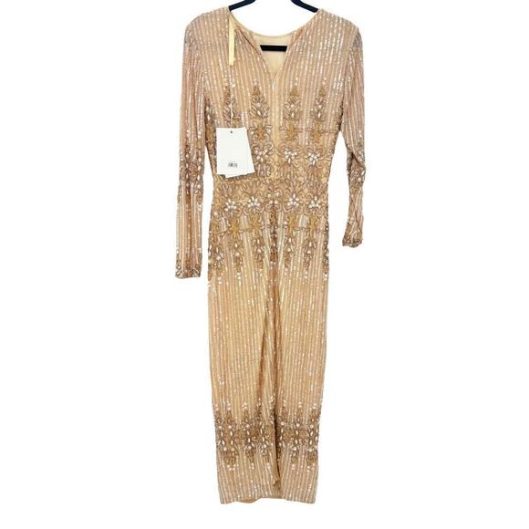 Mac Duggal 5576 Bead & Sequin Long Sleeve Sheath Gown Peach Size 4 NWT - Picture 16 of 16